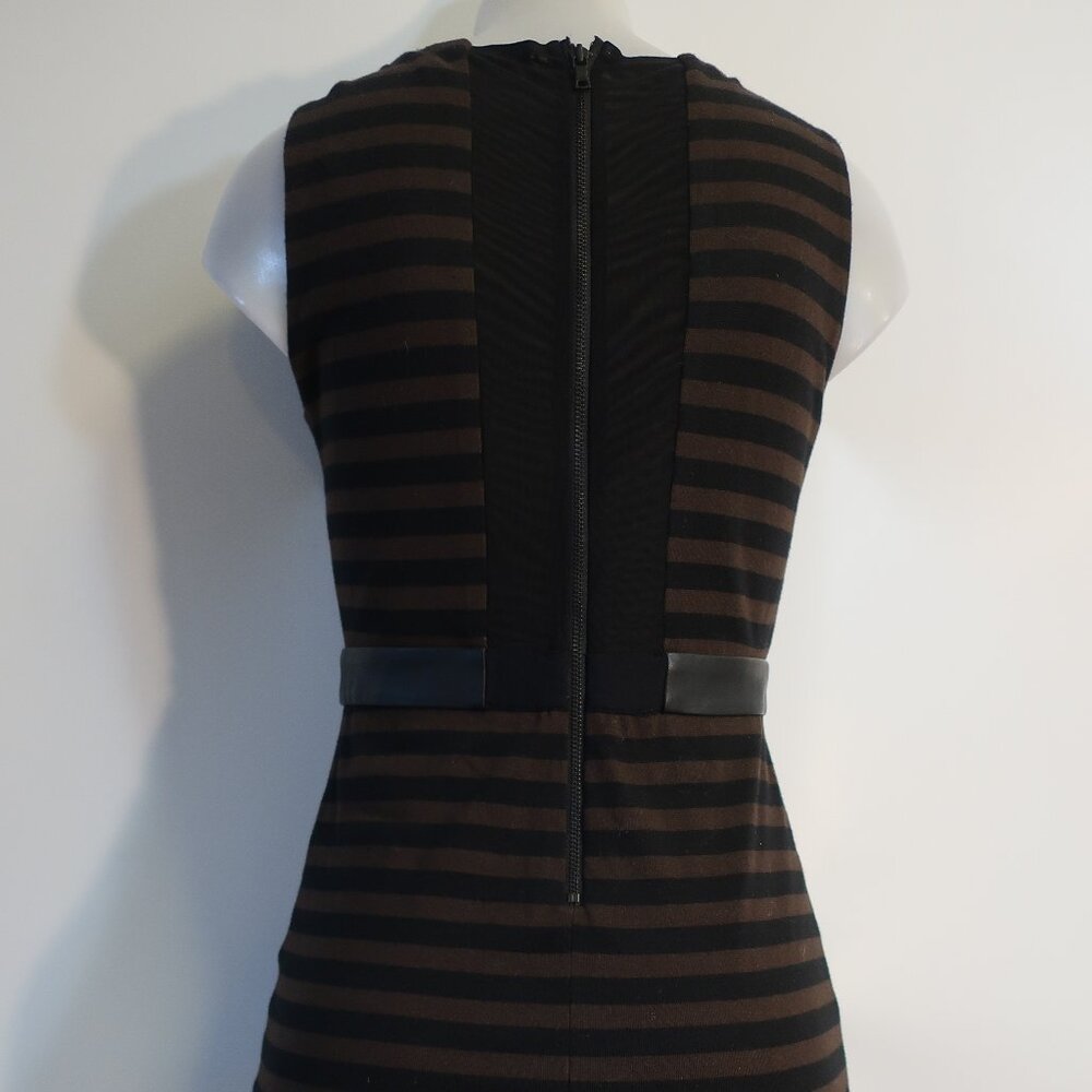 Womens Alice + Olivia Black Brown Striped Stretch Leather Waistband Mini Dress 6 - Picture 9 of 11